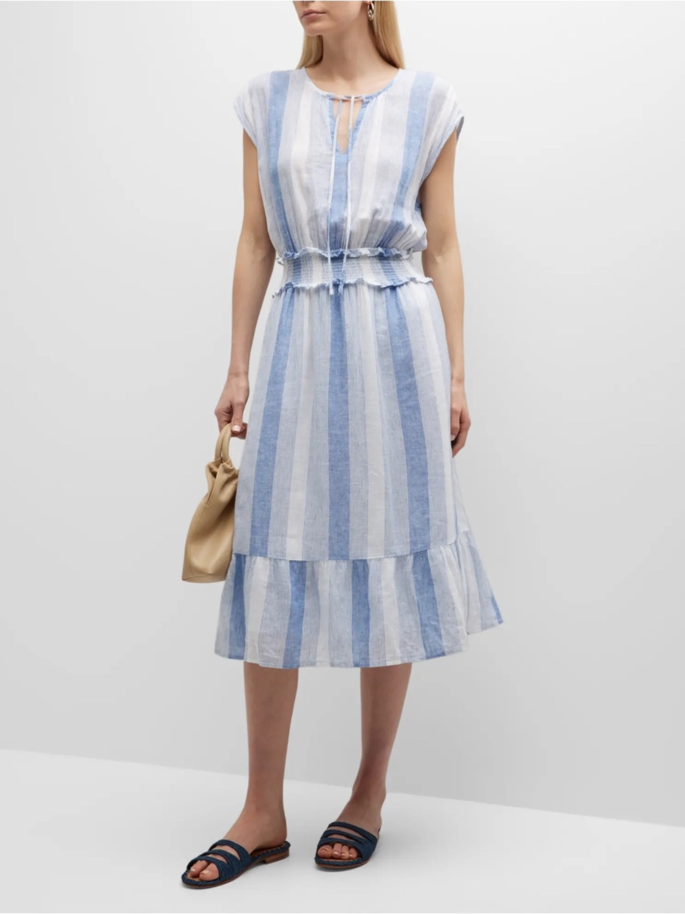 Rails Ashlyn Nevis Stripe Blue White Midi Dress Linen Blend Small